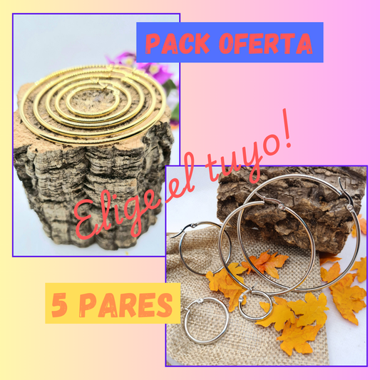 Pack de ofertas de aros de acero color plateado y dorado, diferentes medidas.