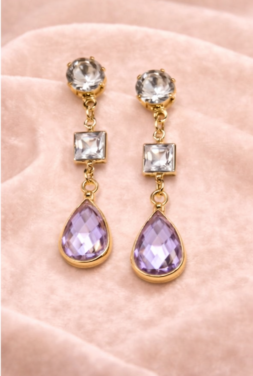 Pendientes Cristal y Lágrima – Acero Dorado- 3 modelos