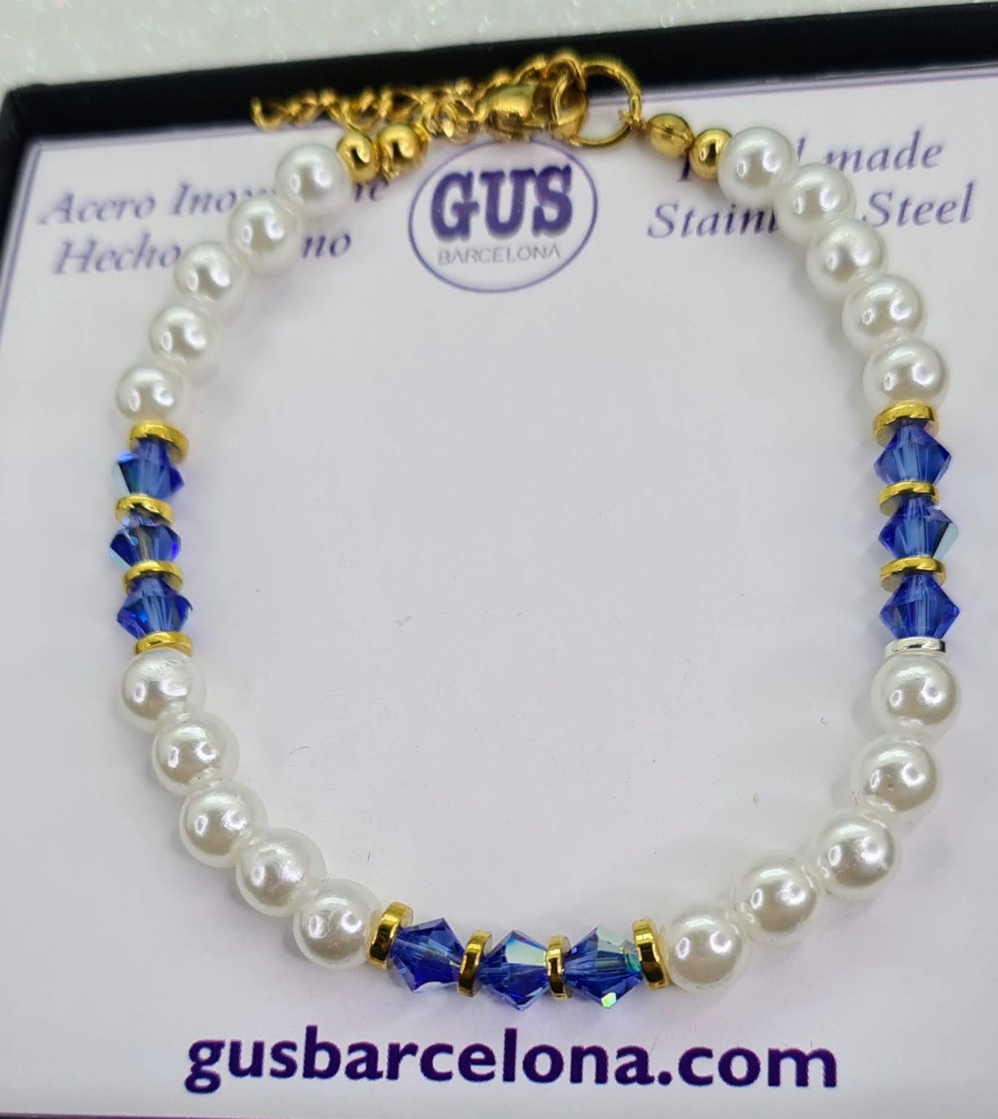 Pulsera de Perlas de agua dulce y Cristal Tupi azul para mujer.