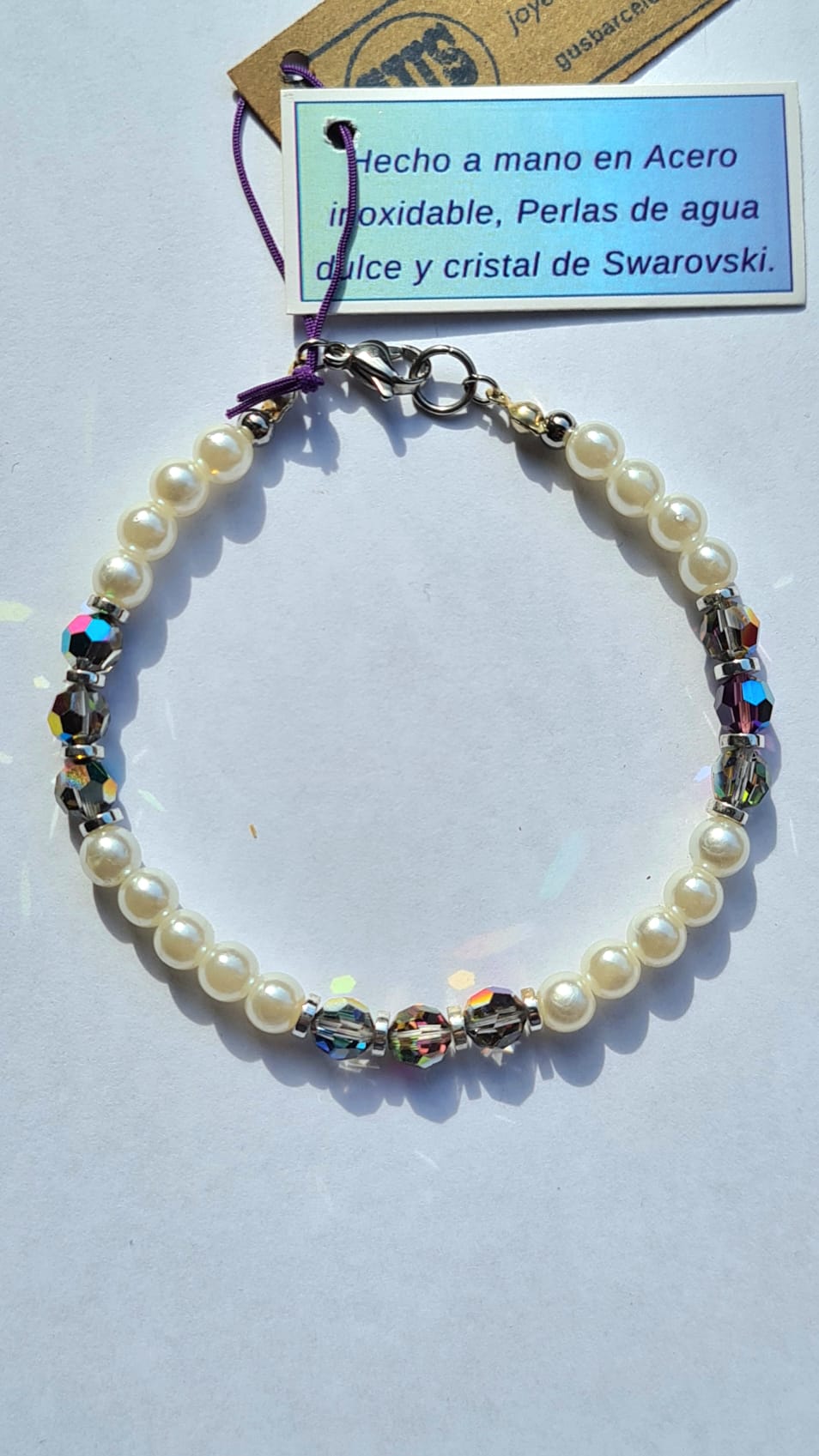 Pulsera de Perlas y Cristales color Aurora Boreal para mujer.