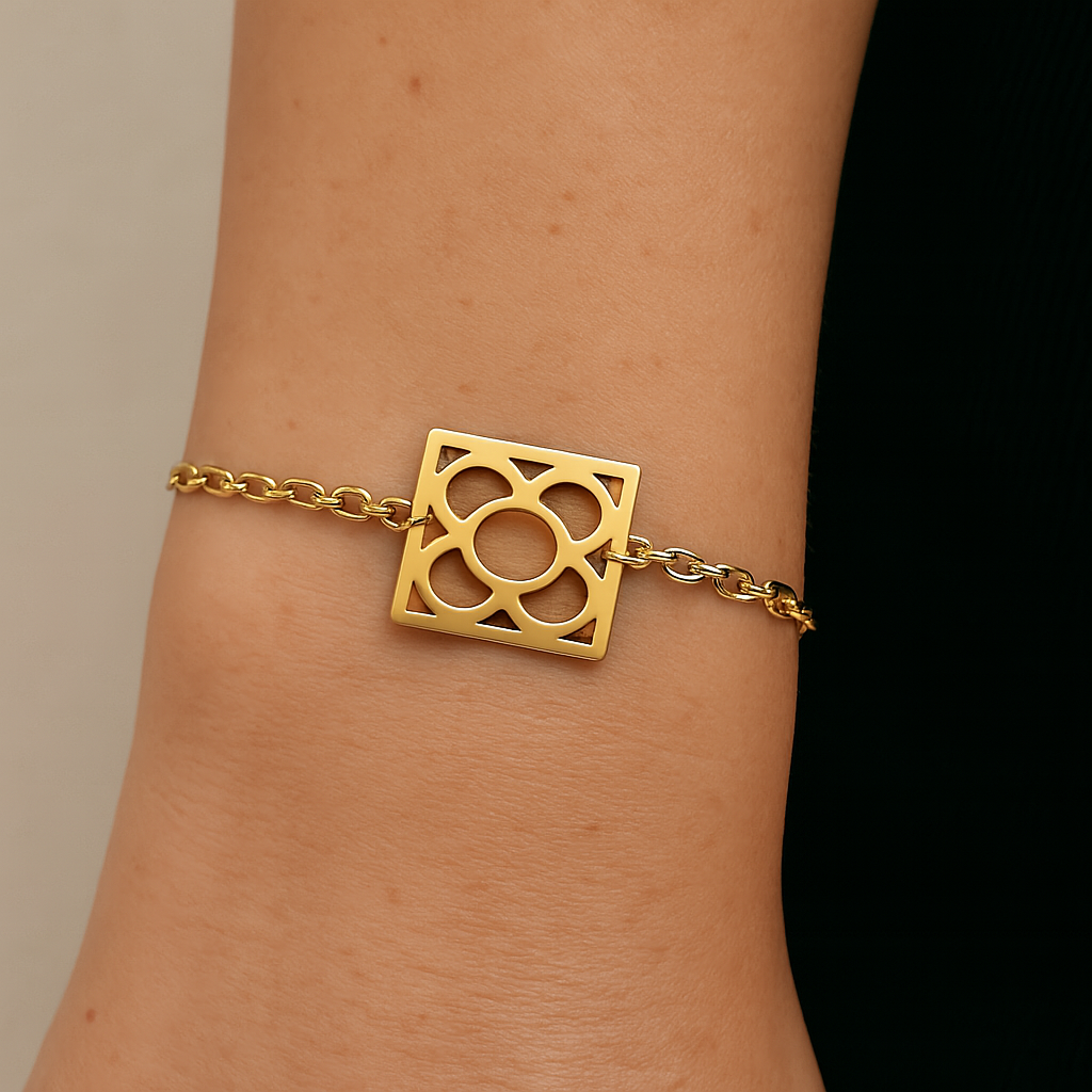 Pulsera Flor de Barcelona de acero inoxidable, artesanía hecha a mano, recuerdo de Barcelona.