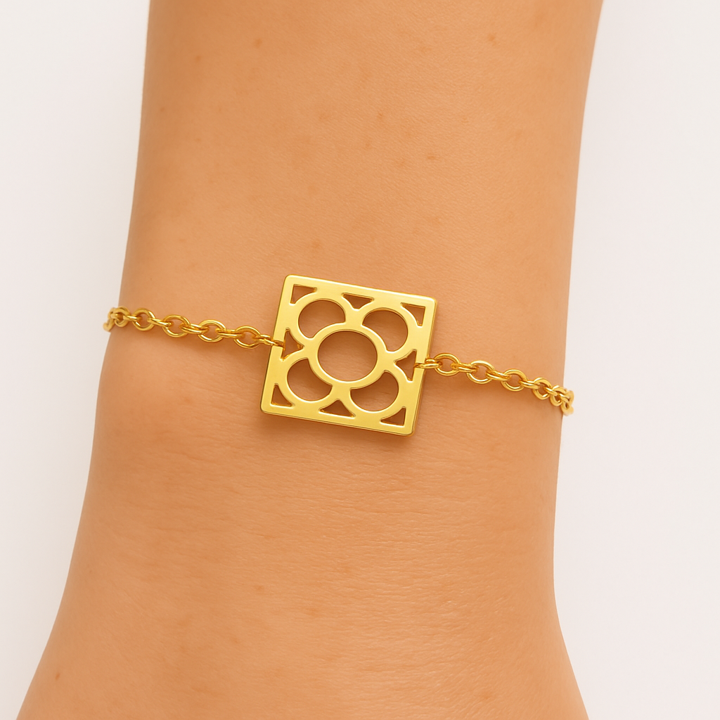 Pulsera Flor de Barcelona de acero inoxidable, artesanía hecha a mano, recuerdo de Barcelona.