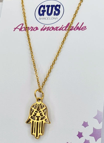 Colgante dorado Mano de Fátima - compra hoy y recibe mañana en tu casa. Envío Gratis