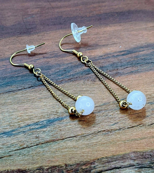 Pendientes dorados de Cuarzo Rosa - compra hoy y recibe mañana en tu casa. Envío Gratis