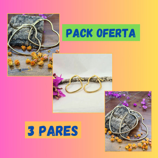 Aros forma de Corazón varias medidas en acero inoxidable dorado.