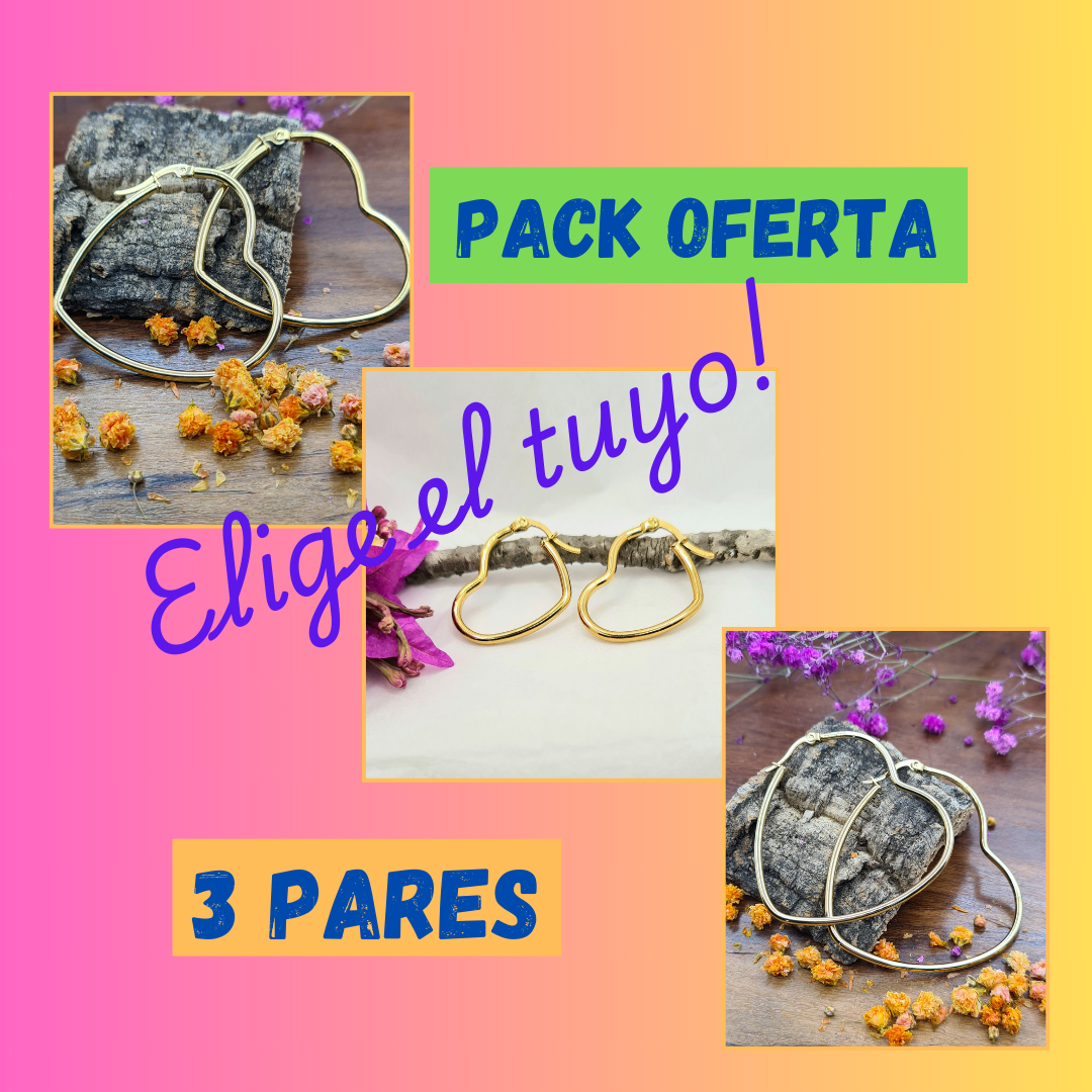Aros forma de Corazón varias medidas en acero inoxidable dorado.