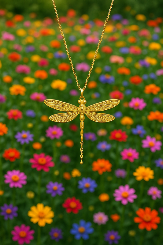 Colgante Libélula de acero inoxidable dorado para mujer.