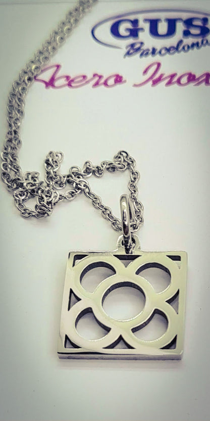 Colgante con la Flor de Barcelona de acero inoxidable, conocida también como la rajola o panot es uno de los símbolos de la ciudad de Barcelona.