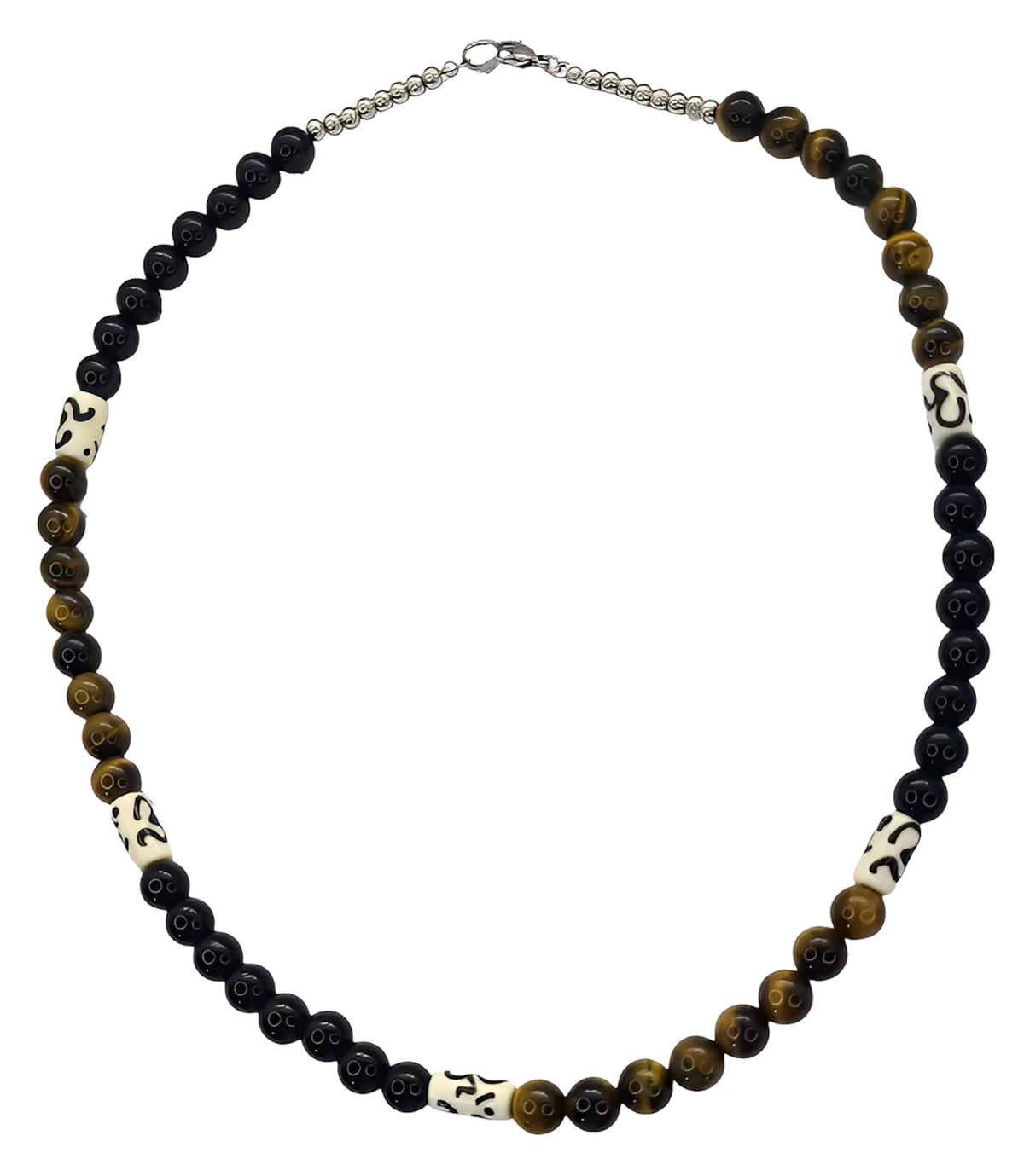Collar unisex completo de ojo de tigre, ónix negro y hueso de Yak.