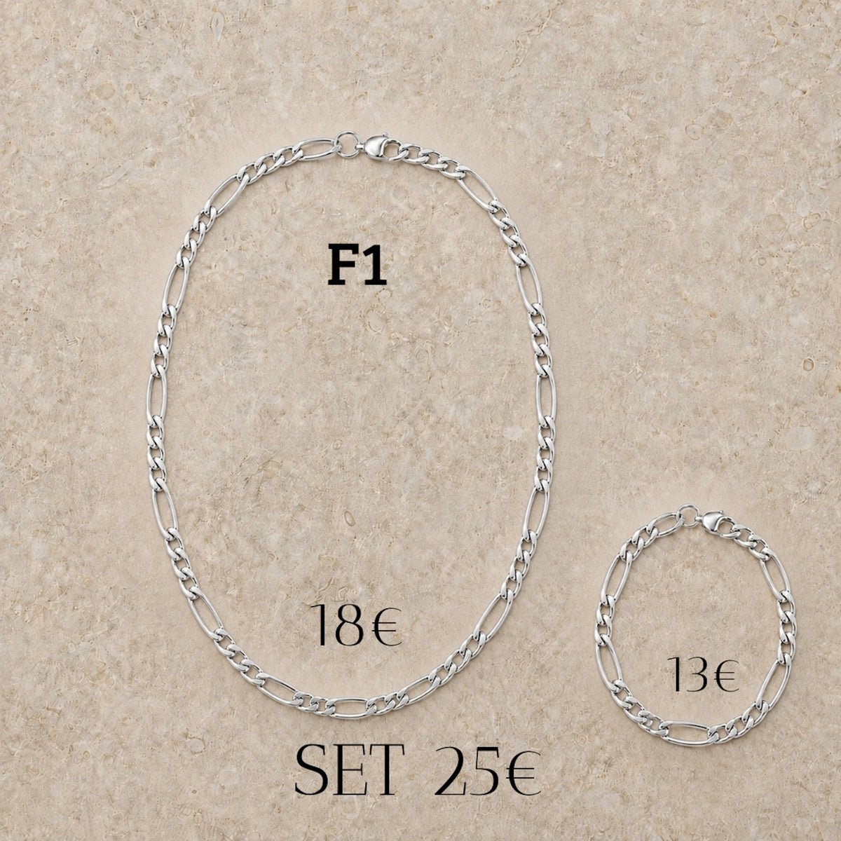 Cadena y pulsera Fígaro 4mm | Acero Inoxidable | (ref. F1)