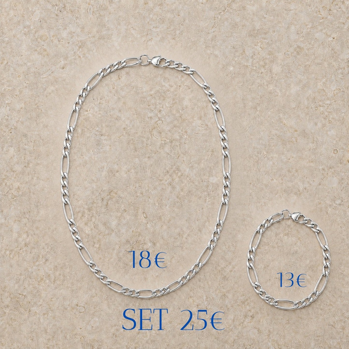 Cadena y pulsera Fígaro 4mm | Acero Inoxidable
