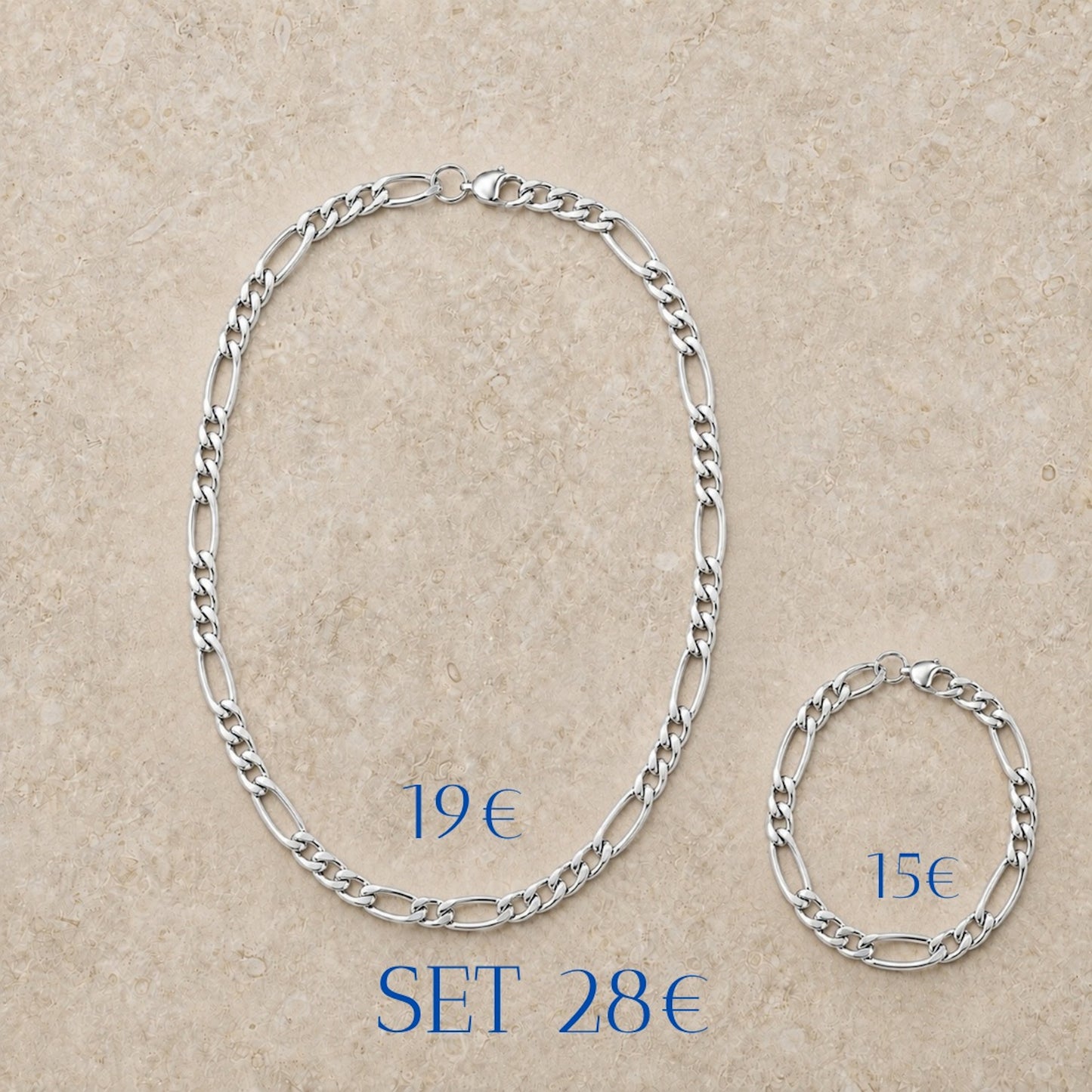 Cadena y pulsera Fígaro 5mm | Acero Inoxidable