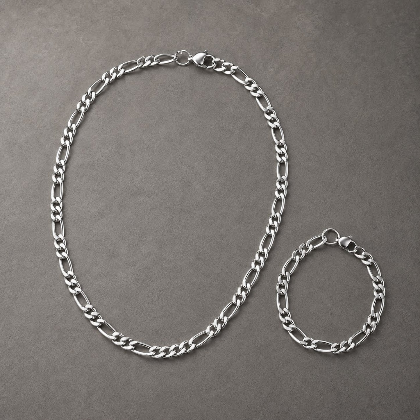 Cadena y pulsera Fígaro 7mm | Acero Inoxidable