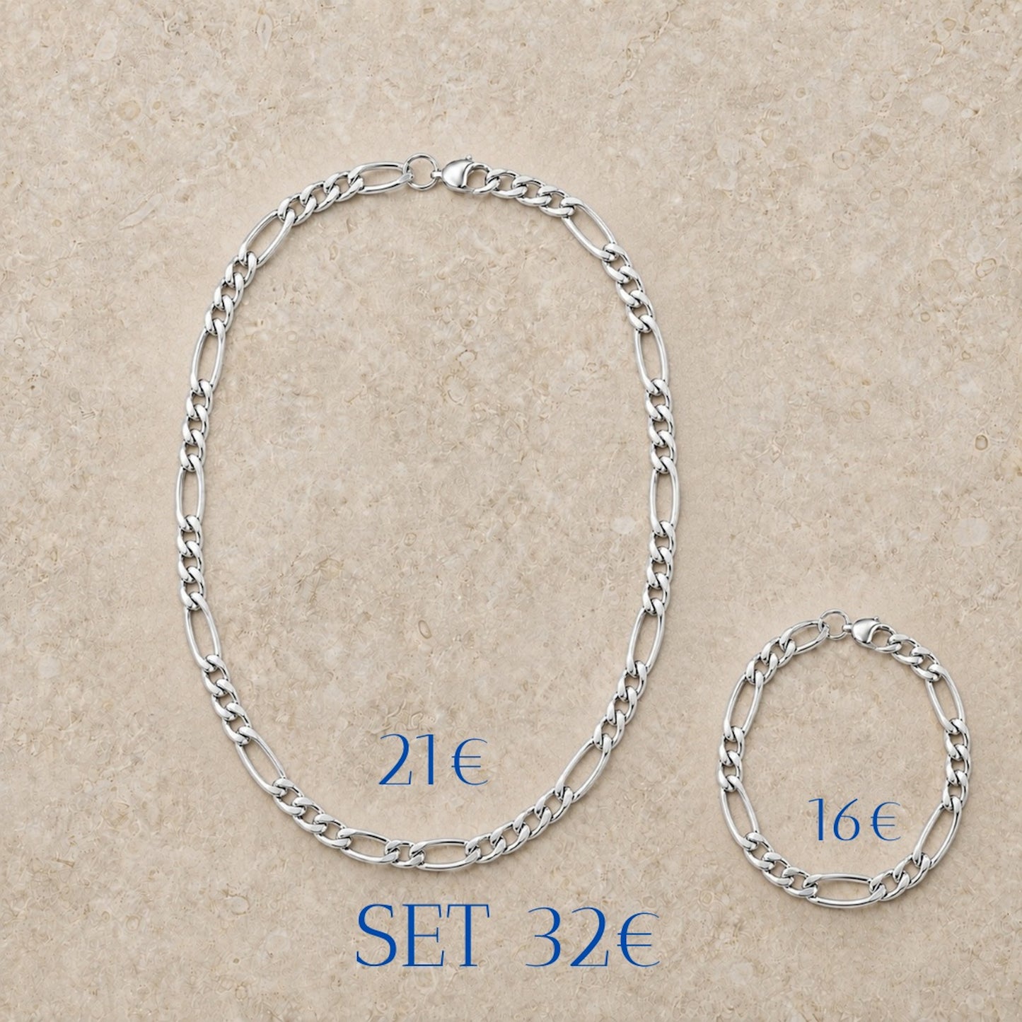Cadena y pulsera Fígaro 7mm | Acero Inoxidable