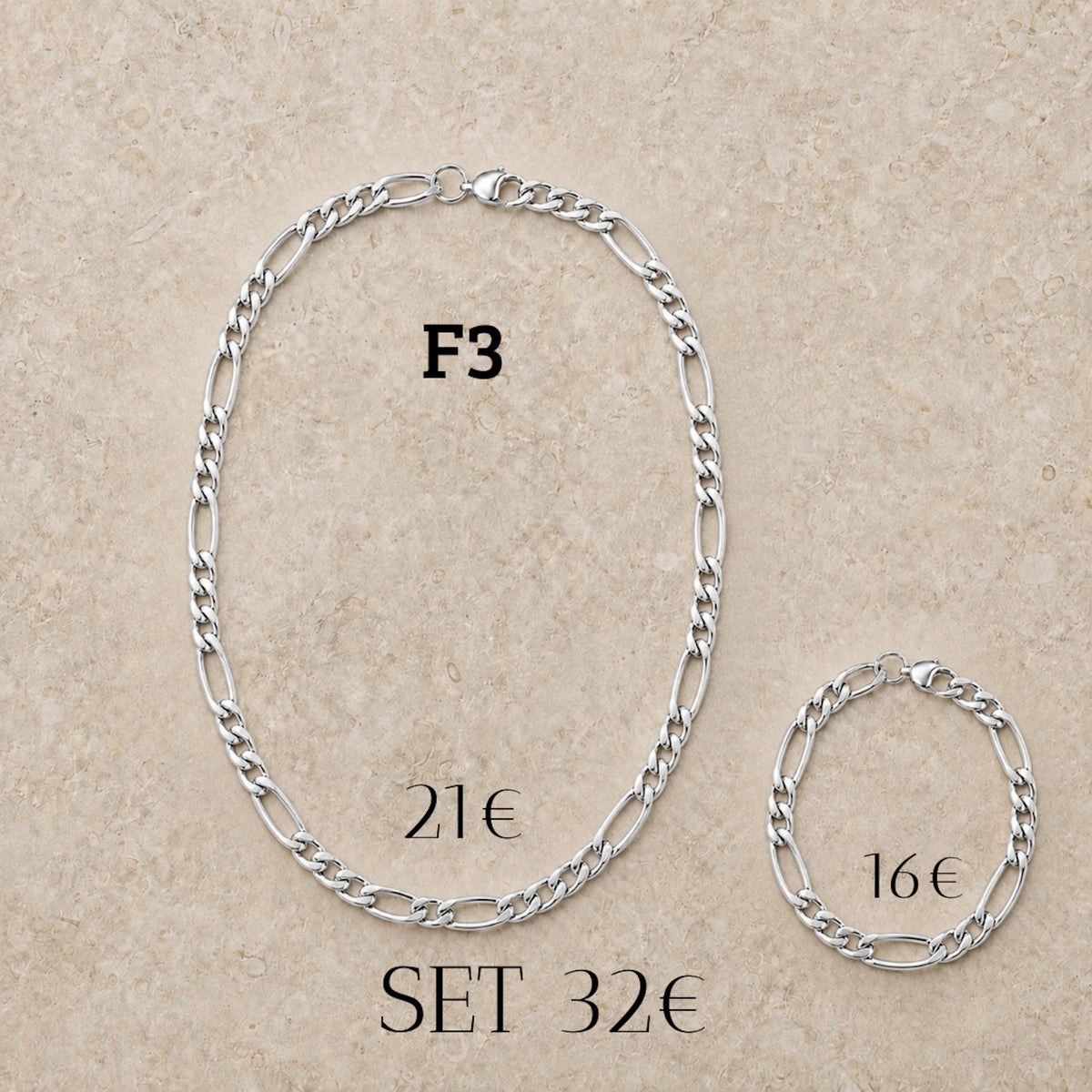 Cadena y pulsera Fígaro 7mm | Acero Inoxidable | (ref. F3)
