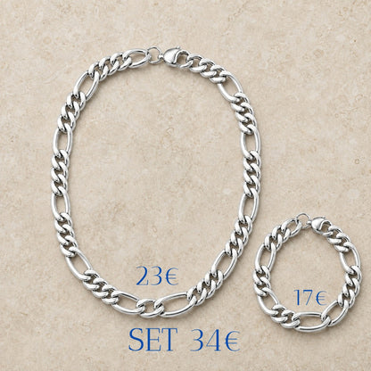 Cadena y pulsera Fígaro 9mm | Acero Inoxidable