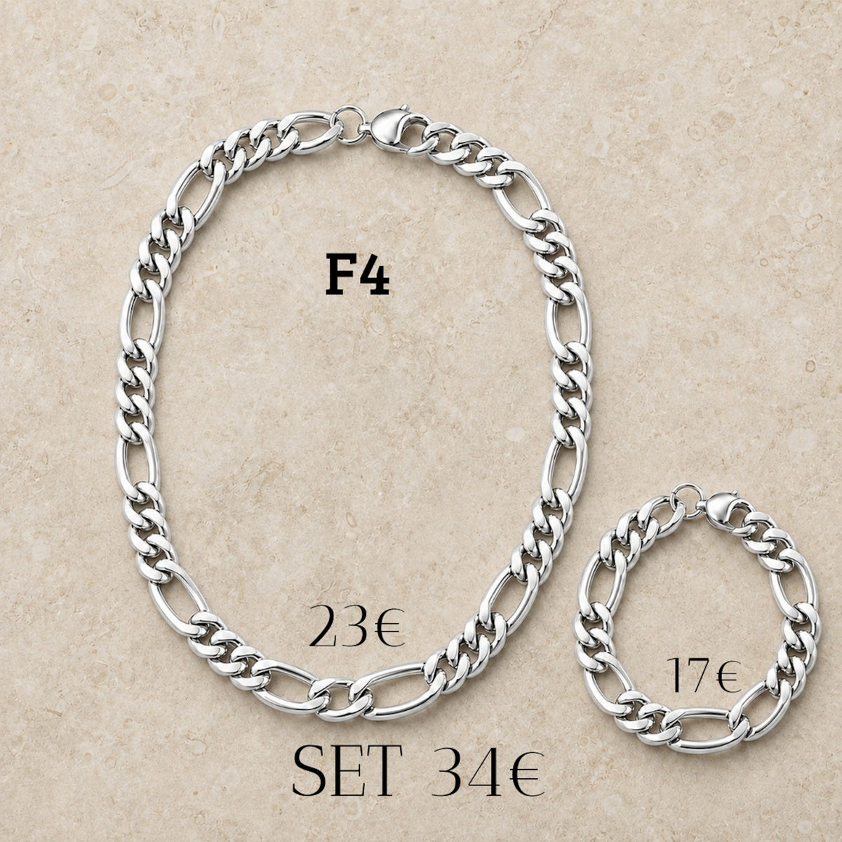 Cadena y pulsera Fígaro 9mm | Acero Inoxidable | (ref. F4)
