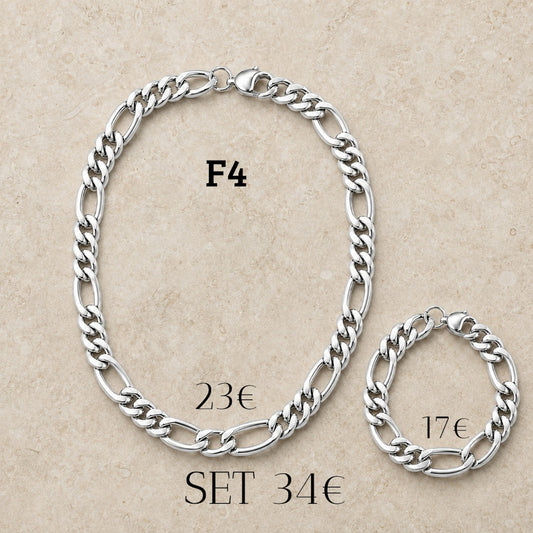 Cadena y pulsera Fígaro 9mm | Acero Inoxidable | (ref. F4)
