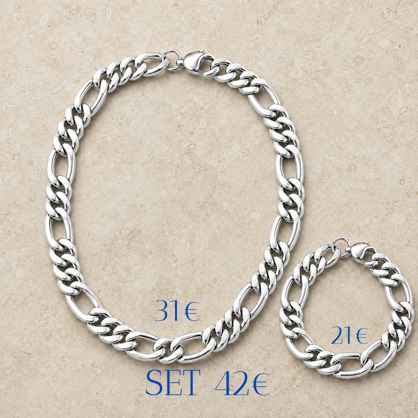 Cadena y pulsera Fígaro 11mm | Acero Inoxidable