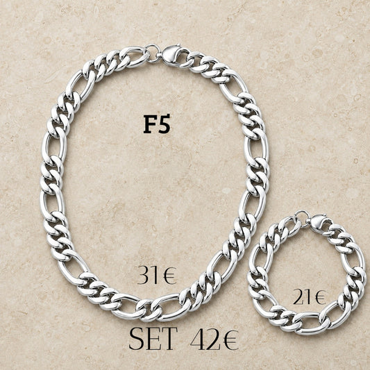 Cadena y pulsera Fígaro 11mm | Acero Inoxidable | (ref. F5)