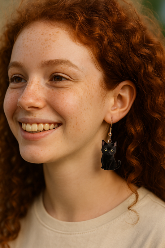 Pendientes Gato Negro para mujer en Acero y Acrílico.