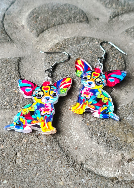 Pendientes perro yorkshire para mujer en Acero y Acrílico. Posa sobre baldosa.