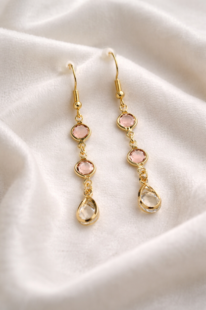 Pendientes largos dorados con cristales | pendientes lágrima mujer | earrings gold drop crystal | regalo mujer elegante