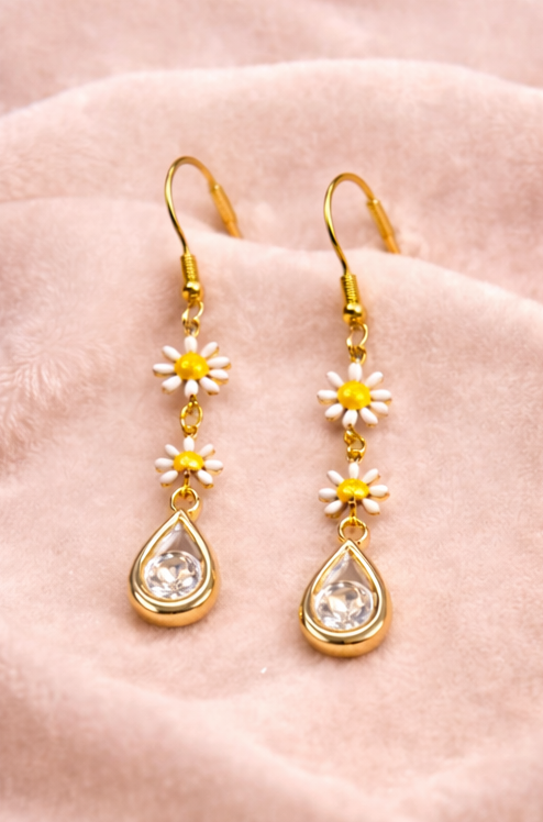 Pendientes largos dorados con cristales | pendientes lágrima mujer | earrings gold drop crystal | regalo mujer elegante