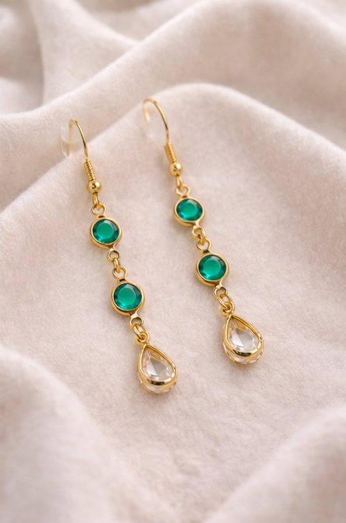 Pendientes largos dorados con cristales | pendientes lágrima mujer | earrings gold drop crystal | regalo mujer elegante