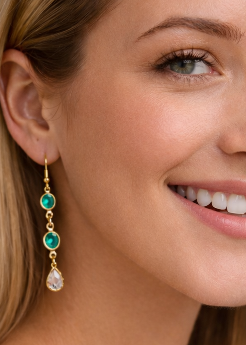 Pendientes largos dorados con cristales | pendientes lágrima mujer | earrings gold drop crystal | regalo mujer elegante