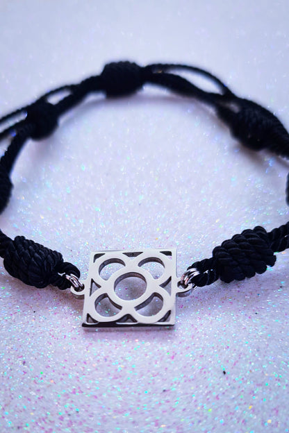 Pulsera de algodón negro con la Flor de Barcelona de acero inoxidable, diseño juvenil.
