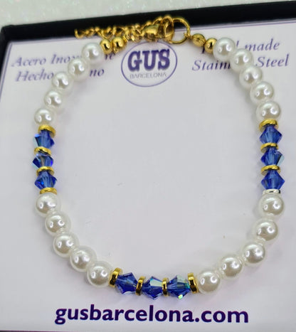 Pulsera de Perlas de agua dulce y Cristal Tupi azul para mujer.
