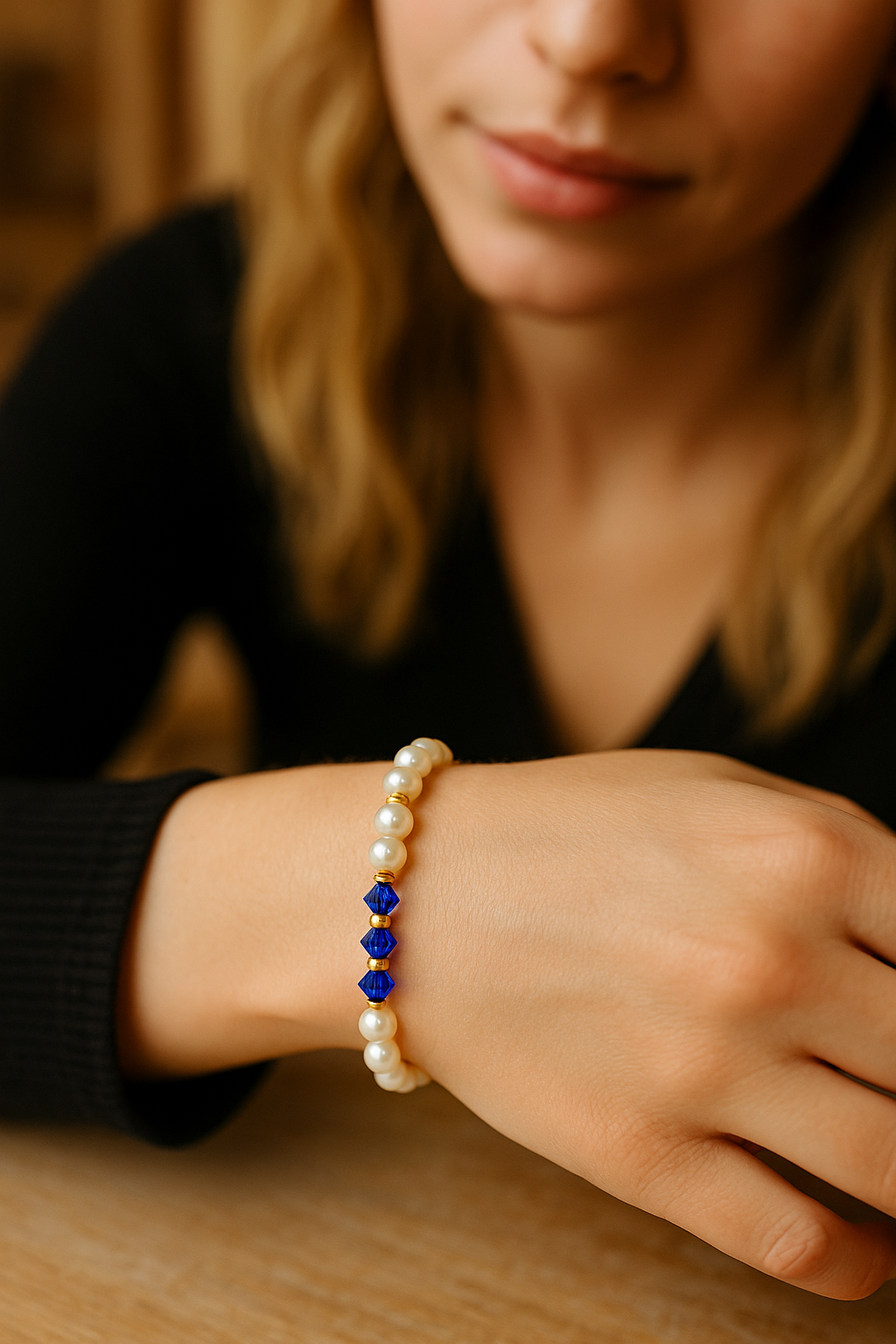 Pulsera de Perlas de agua dulce y Cristal Tupi azul para mujer.
