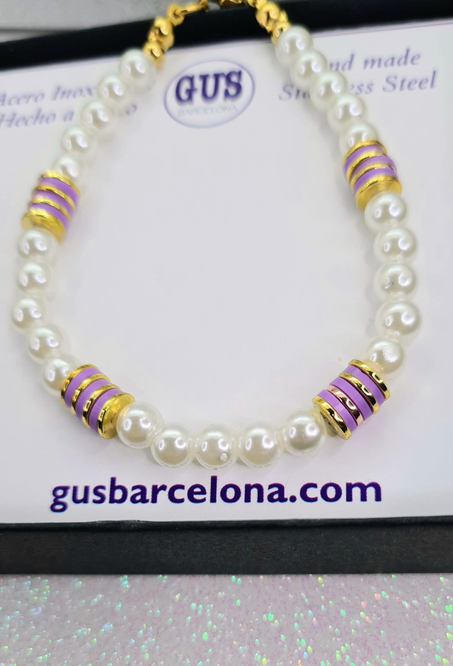 Pulsera de Perlas de agua dulce y Discos de Cerámica Lila para mujer.