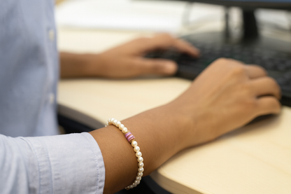 Pulsera de Perlas de agua dulce y Discos de Cerámica Lila para mujer.
