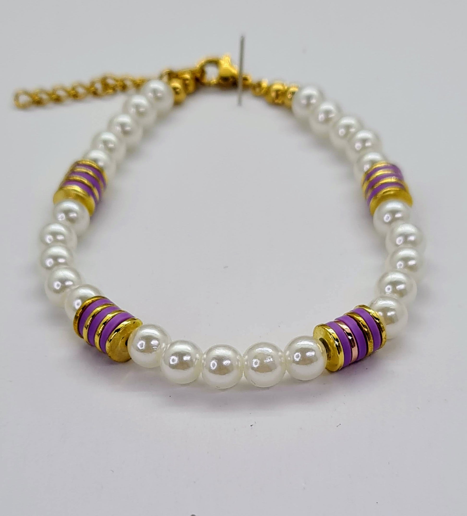 Pulsera de Perlas de agua dulce y Discos de Cerámica Lila para mujer.