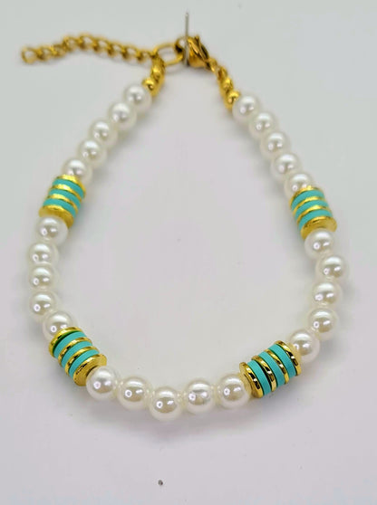 Pulsera de Perlas de agua dulce y Discos de Cerámica Verde para mujer.
