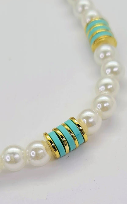 Pulsera de Perlas de agua dulce y Discos de Cerámica Verde para mujer.