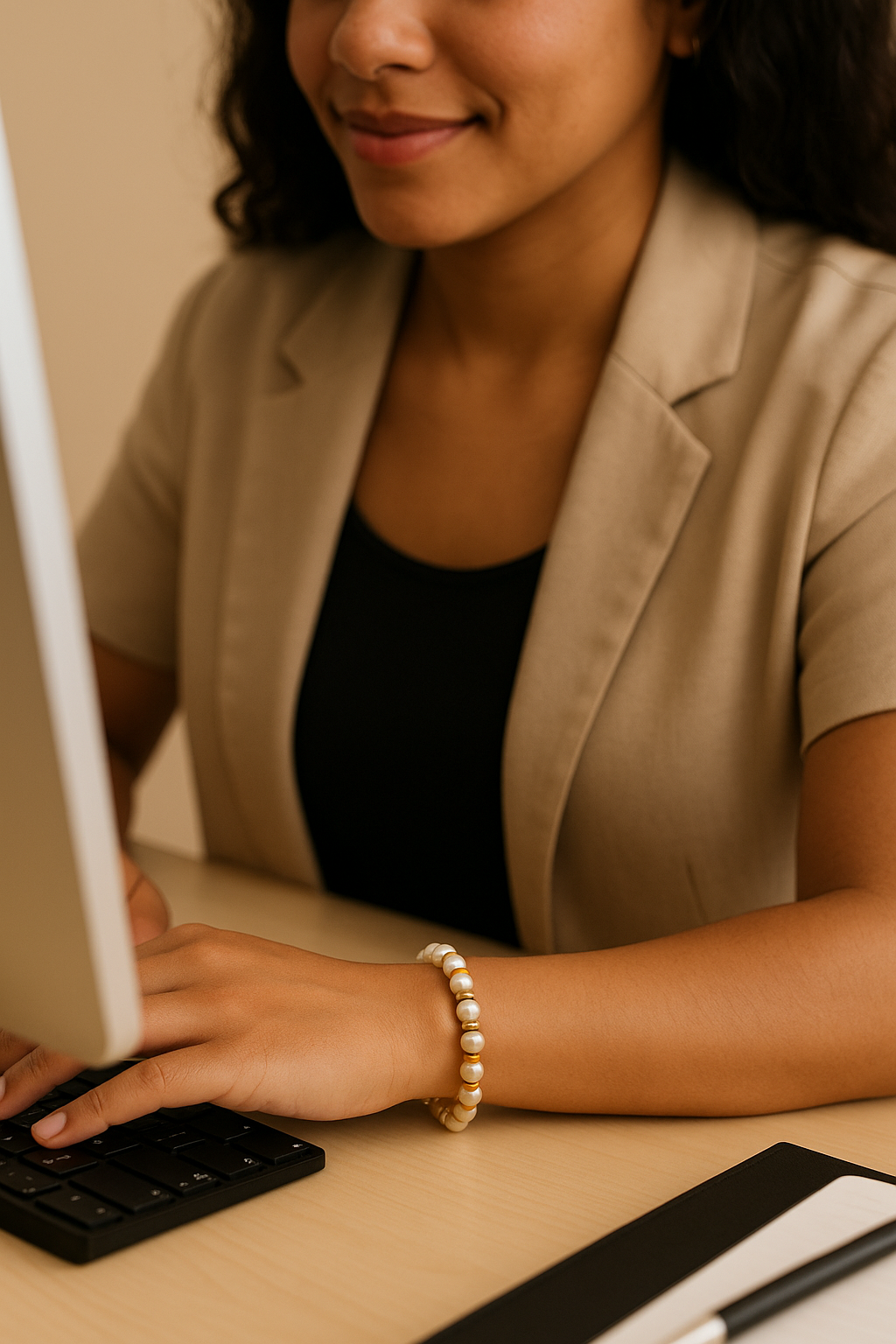 Pulsera de Perlas de agua dulce y Discos Dorados para mujer.