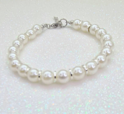 Pulsera de Perlas de agua dulce y Discos Plateados para mujer.