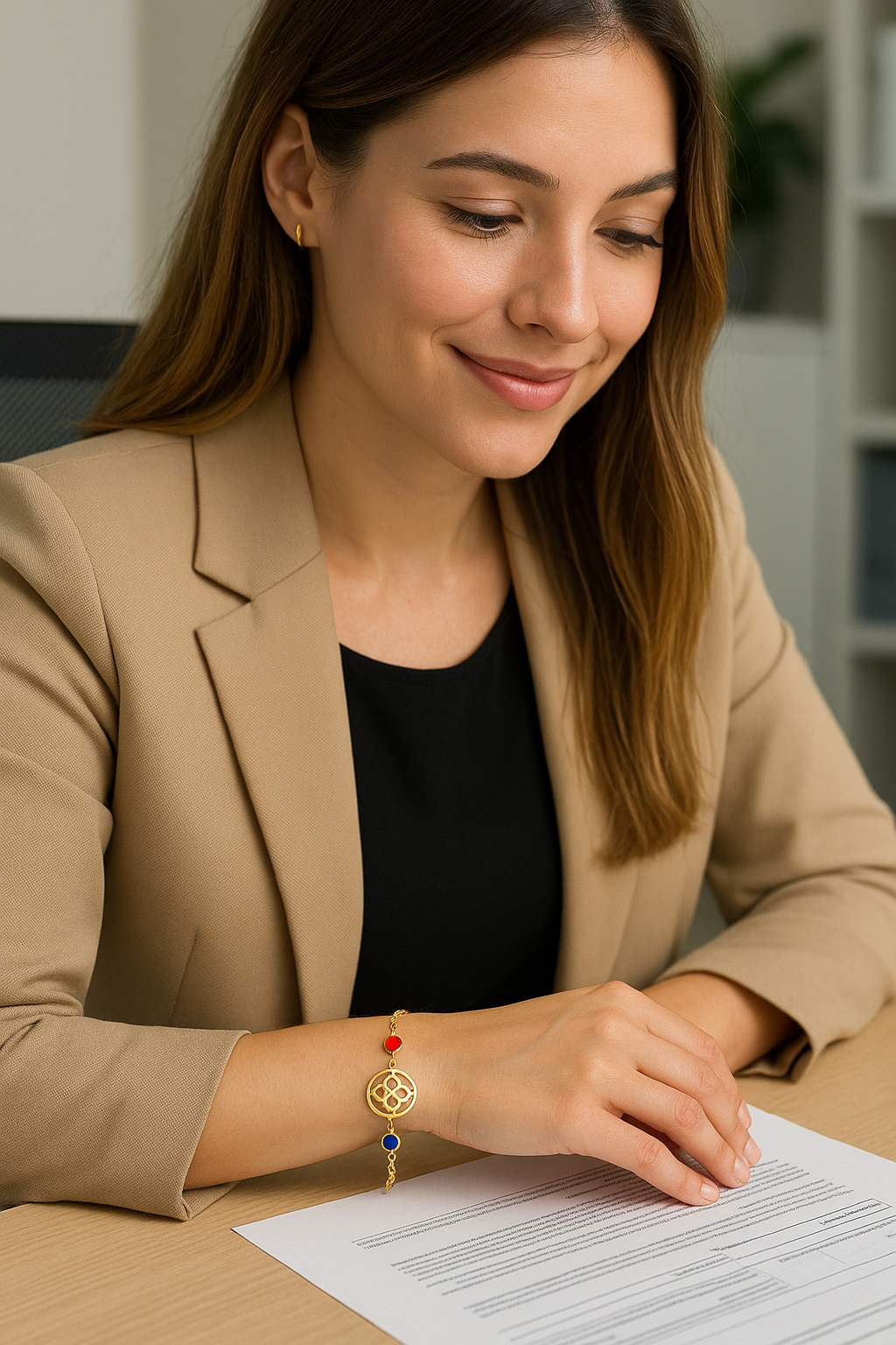 Pulsera con la Flor de Barcelona circular de acero inoxidable con cristal azul y rojo para mujer.